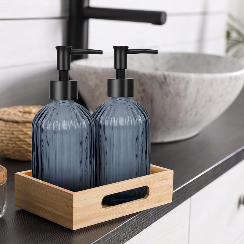 Ulable Glass Soap Dispenser with Plastic Pump, Hand Soap Dispenser for Hand Wash, Lotion Dispenser for Dishwashing Liquid, Lotion Shower Gel (Striped Blue Grey) - Image 5